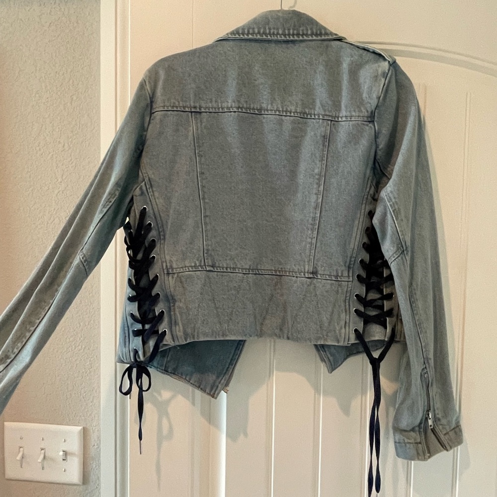 Current Air M denim jacket with unique ties on back
